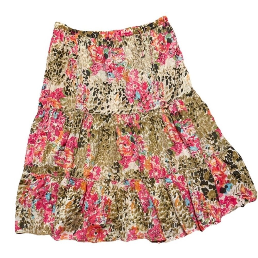 Bobbie Brooks Tiered Floral Maxi Skirt SZ‎ Large 12-14 Boho Hippie